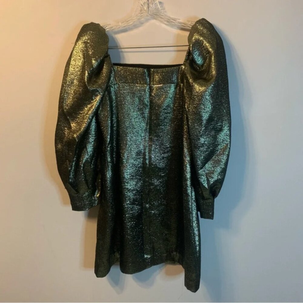 NWOT Sandro Julie Metallic Puffed Sleeve Woven Mini Dress 40 - Picture 7 of 16
